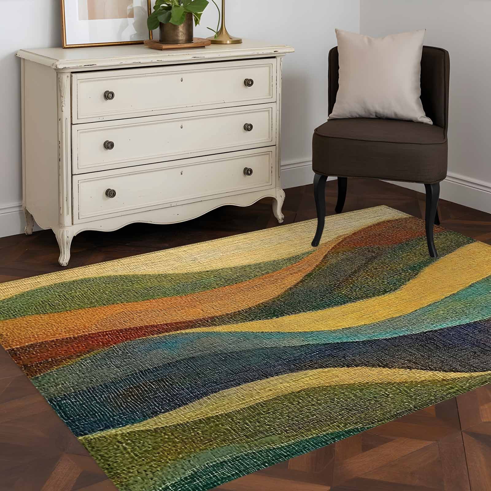 3'x5' Area Rugs, Vintage Green Yellow Indoor Outdoor Area Rug for ...
