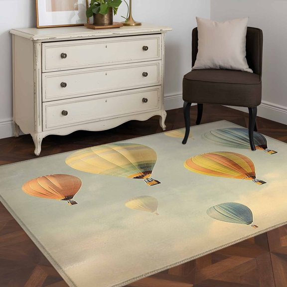 3'x5' Area Rugs, Vintage Hot Air Balloon Indoor Outdoor Area Rug for Living Room Bedroom, Modern Balloon Floating Washable Bathroom Rugs Kitchen Floor Carpet Mats Home Decor Aesthetic