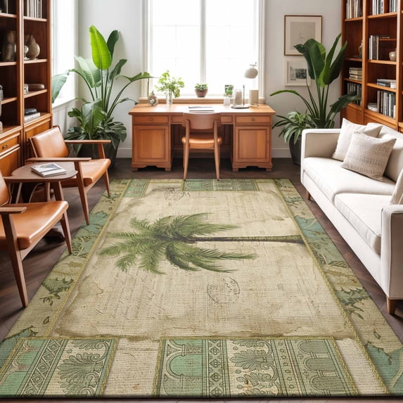 3'x5' Area Rugs, Vintage Palm Trees Indoor Outdoor Area Rug for Living Room Bedroom, Summer Botanical Retro Washable Bathroom Rugs Kitchen Floor Carpet Mats Home Decor Aesthetic