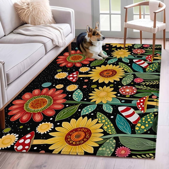 3'x5' Area Rugs, Vintage Sunflower Indoor Outdoor Area Rug for Living Room Bedroom, Summer Botanical Flower Country Washable Bathroom Rugs Kitchen Floor Carpet Mats Home Decor Aesthetic