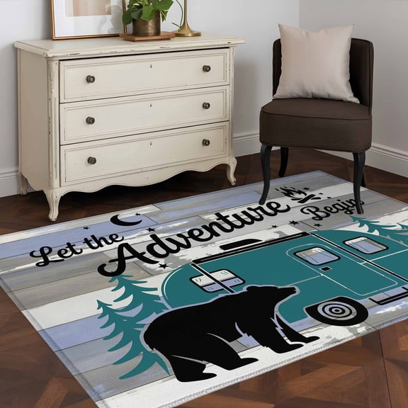 3'x5' Area Rugs, Vintage Teal Black Indoor Outdoor Area Rug for Living Room Bedroom, Animals Retro Tree Wooden Washable Bathroom Rugs Kitchen Floor Carpet Mats Home Decor Aesthetic