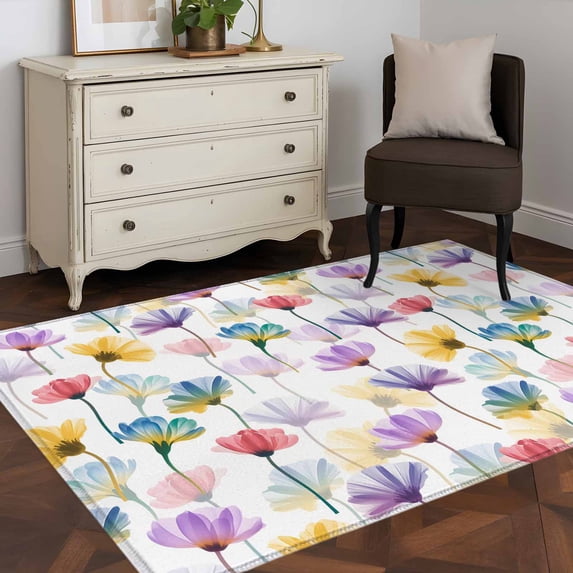 3'x5' Area Rugs, Watercolor Flowers Indoor Outdoor Area Rug for Living ...