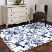 3x5 Area Rugs, White Blue Spring Floral Indoor Outdoor Area Rug for Living Room Bedroom, Summer Botanical Hummingbird Washable Bathroom Rugs Kitchen Floor Carpet Mats Home Decor Aesthetic