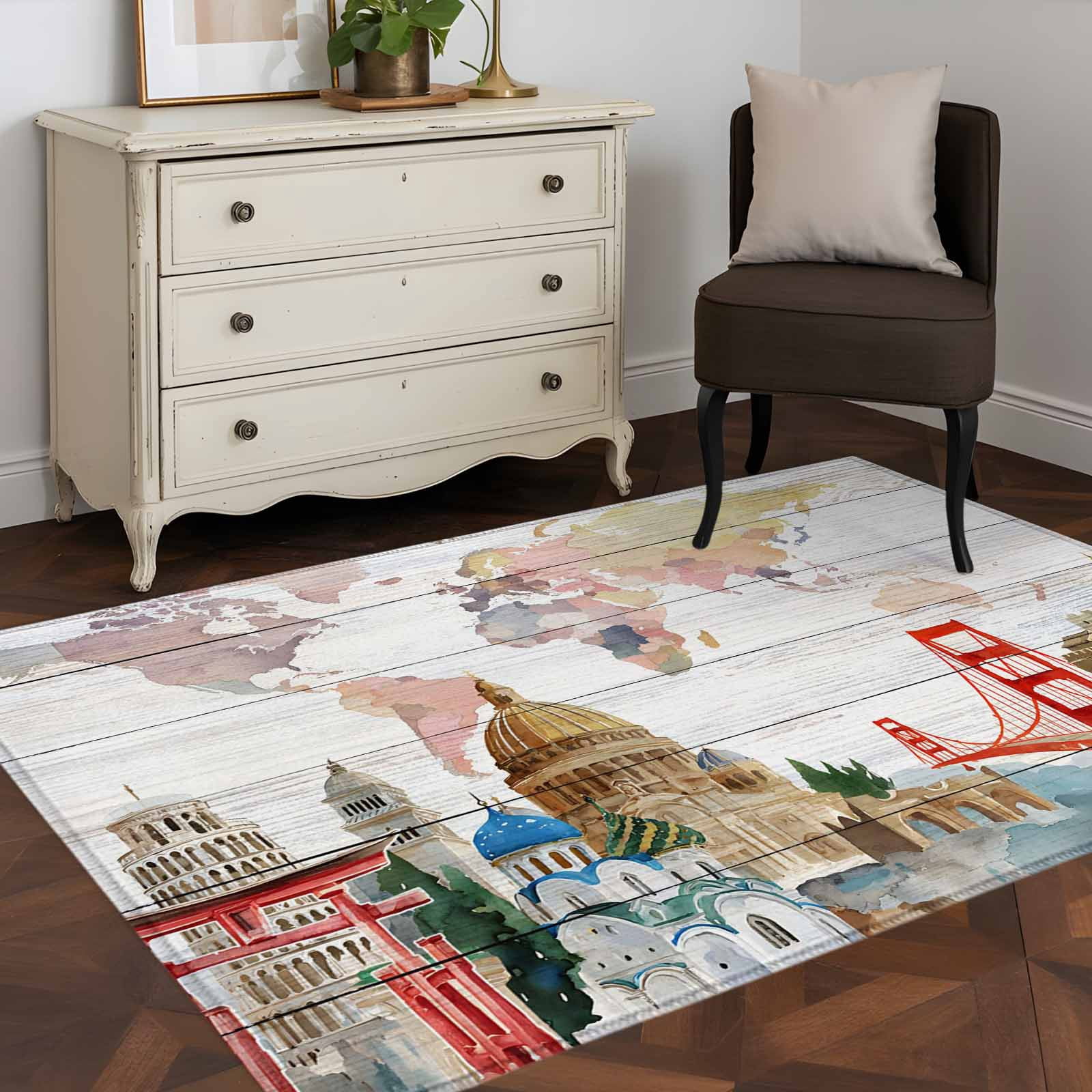 3'x5' Area Rugs, World Map Indoor Outdoor Area Rug for Living Room ...