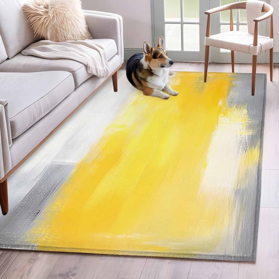 3'x5' Area Rugs, Yellow Gray Indoor Outdoor Area Rug for Living Room Bedroom, Contemporary Oil Painted Abstract Art Washable Bathroom Rugs Kitchen Floor Carpet Mats Home Decor Aesthetic