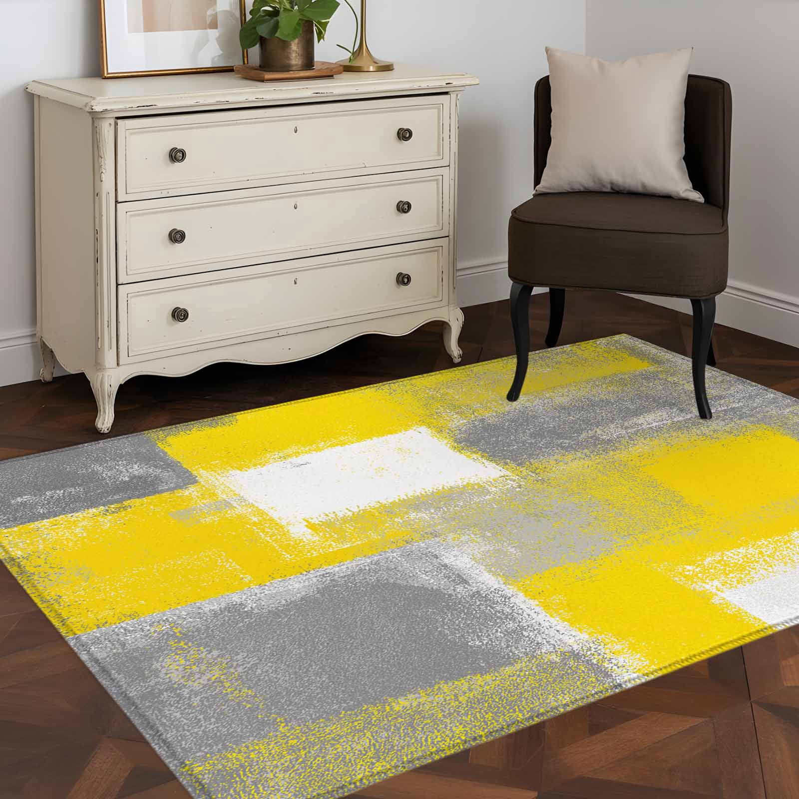 3'x5' Area Rugs, Yellow Grey Indoor Outdoor Area Rug for Living Room ...