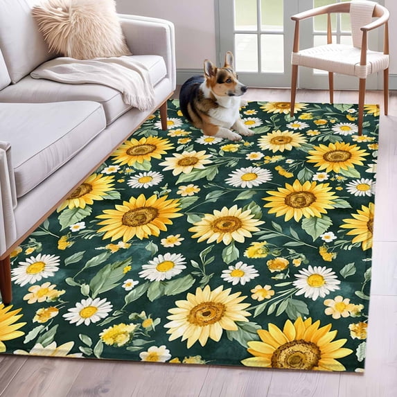 3'x5' Area Rugs, Yellow Summer Sunflower Indoor Outdoor Area Rug for ...