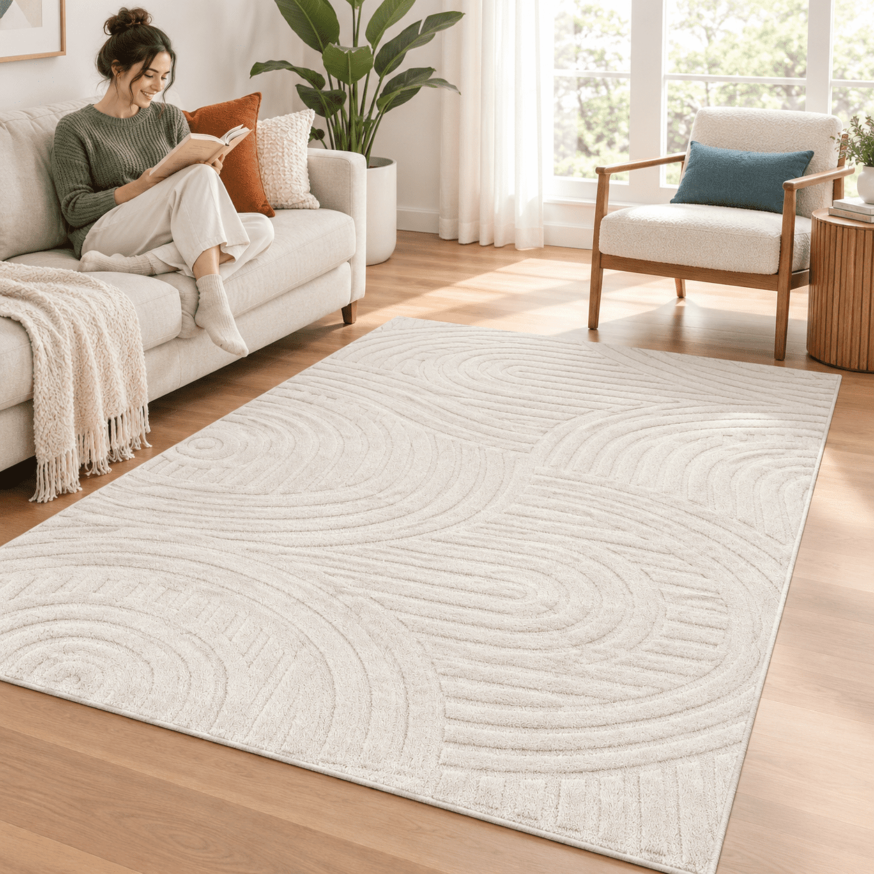 3'x5' Beige Non Slip Washable Modern Area Rug for Living Room Bedroom ...