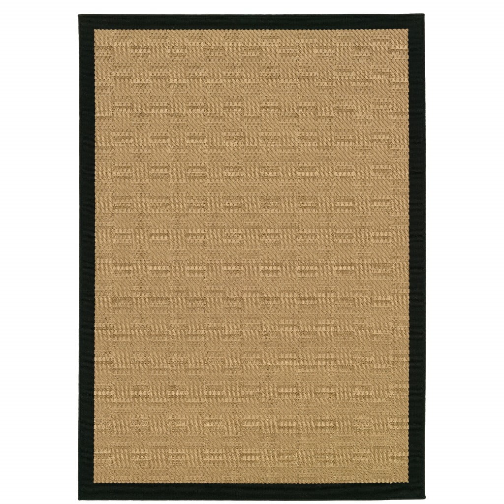 Beige and Black Synthetic 53''x29'' Indoor/Outdoor Stain-Resistant Rug