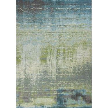 3'x5' Blue Green Machine Woven Abstract Brushstroke Indoor Area Rug