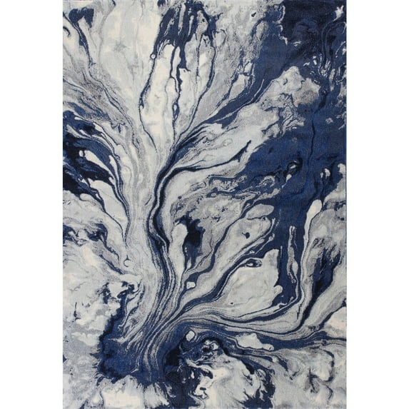 3'x5' Blue Machine Woven Abstract Watercolor Indoor Area Rug