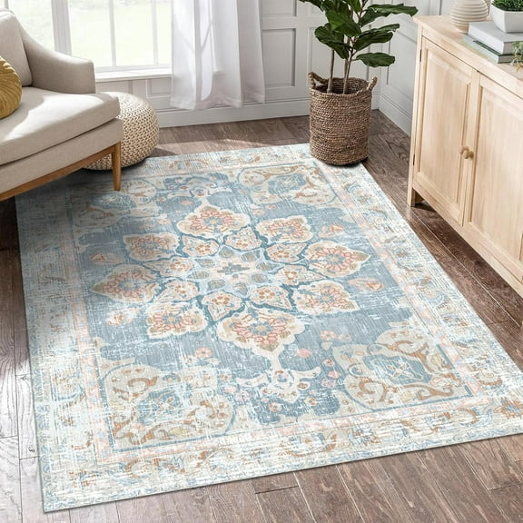 3'x5' Bohemian Floral Medallion Area Rug,Bedroom Rug Soft Throw Printed Bathroom Kitchen Entry Foyer Mat, Vintage Non-Slip Washable Carpet for Front Door Laundry Room Bath Office
