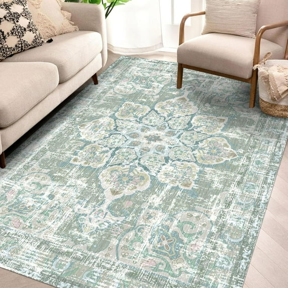3'x5' Bohemian Floral Medallion Area Rug,Bedroom Rug Soft Throw Printed Bathroom Kitchen Entry Foyer Mat, Vintage Non-Slip Washable Carpet for Front Door Laundry Room Bath Office