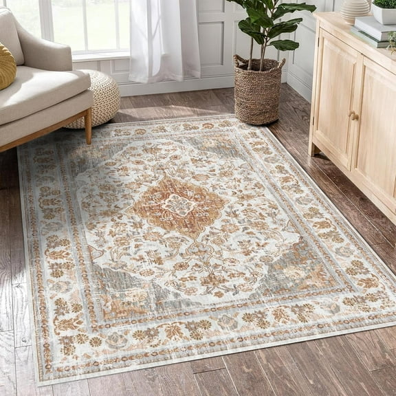 3'x5' Boho Washable Entry Throw Rugs for Bedroom, Bohemian Entryway Kitchen Rugs Non Slip Washable, Indoor Low-Pile Carpet for Bathroom Living Room Dining Table