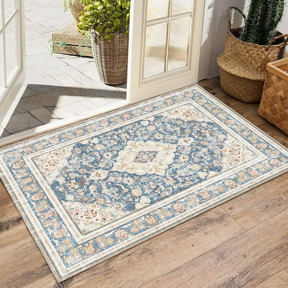 3'x5' Boho Washable Entry Throw Rugs for Bedroom, Bohemian Entryway Kitchen Rugs Non Slip Washable, Indoor Low-Pile Carpet for Bathroom Living Room Dining Table