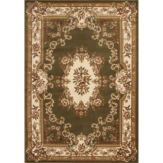 3'x5' Green Ivory Machine Woven Hand Carved Floral Medallion Indoor Area Rug