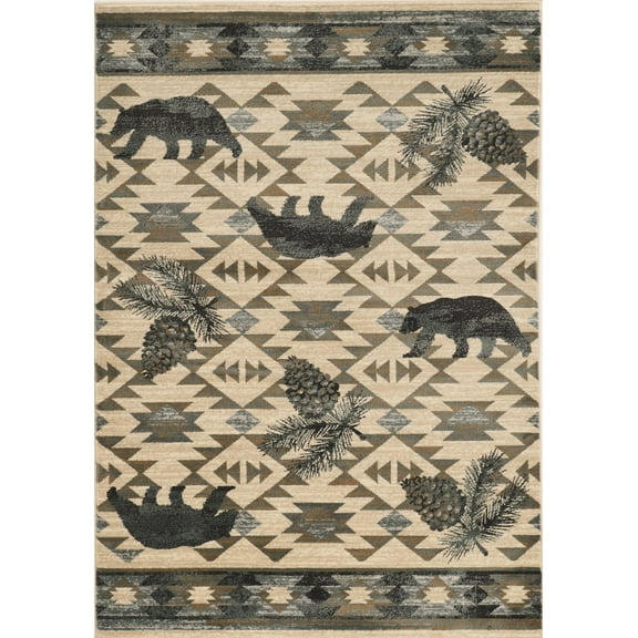 3'x5' Ivory Blue Machine Woven Geometric Lodge Indoor Area Rug