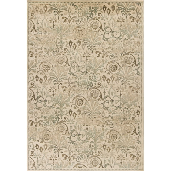 3'x5' Ivory Machine Woven Floral Traditional Indoor Area Rug