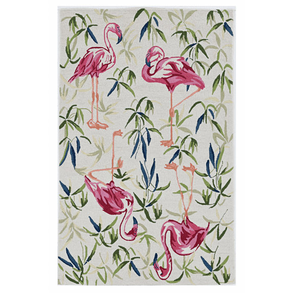 3'x5' Ivory Pink Hand Hooked Flamingo Indoor Area Rug