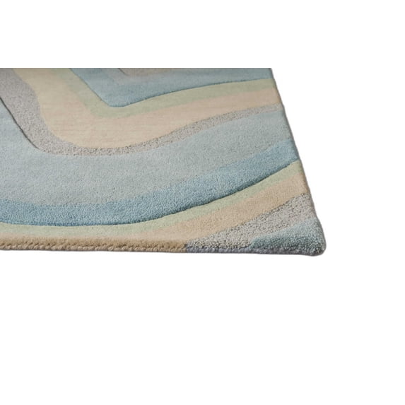 3'x5' Ocean Blue Beige Hand Tufted Abstract Waves Indoor Area Rug