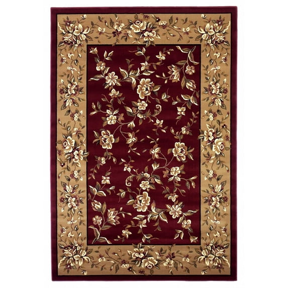 3'x5' Red Beige Machine Woven Floral Traditional Indoor Area Rug