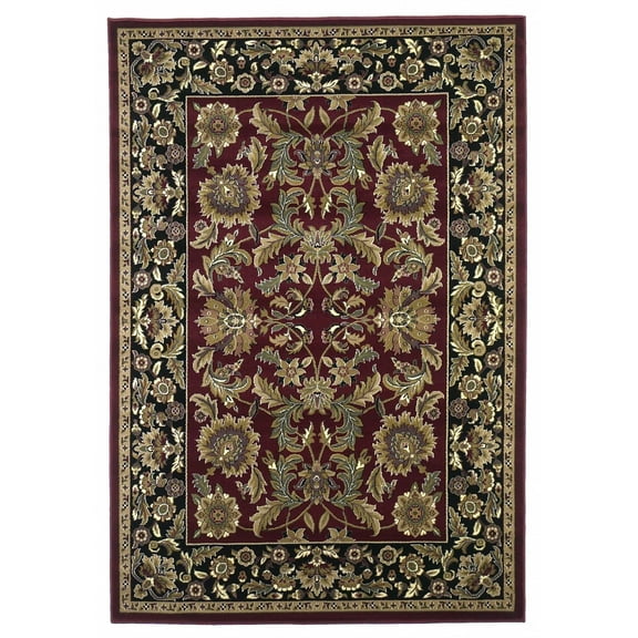 3'x5' Red Black Machine Woven Floral Traditional Indoor Accent Rug