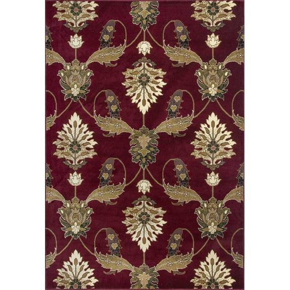 3'x5' Red Machine Woven Floral Traditional Indoor Accent Rug