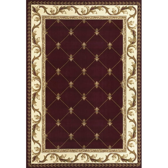 3'x5' Red Machine Woven Hand Carved Fleur De Lis Indoor Area Rug
