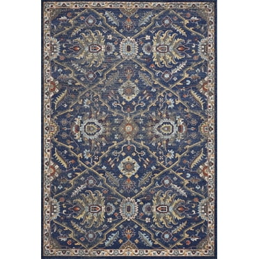 3'x5' Royal Blue Machine Woven Floral Traditional Indoor Area Rug