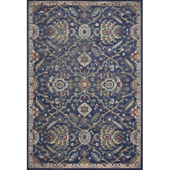 3'x5' Royal Blue Machine Woven Floral Traditional Indoor Area Rug