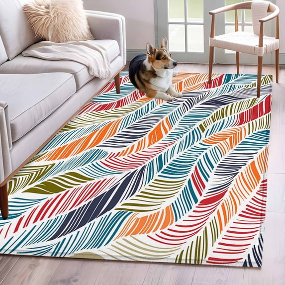 3'x5' Rug for Living Room Bedroom, Abstract Beach Washable Area Rugs Non-Slip Carpet Mats, Summer Colorful Coastal Ocean Sea Wave Indoor Low Pile Area Rug Runner for Kitchen, Mudroom