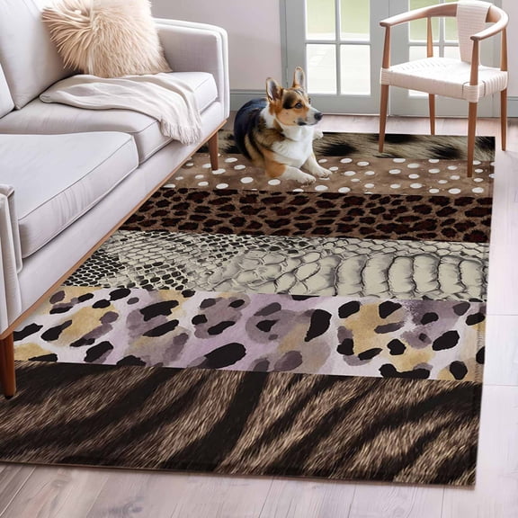 3'x5' Rug for Living Room Bedroom, Animals Printed Striped Washable Area Rugs Non-Slip Carpet Mats, Country Leopard Zebra Textured Indoor Low Pile Area Rug Runner for Kitchen, Mudroom