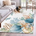 thumbnail image 1 of 3'x5' Rug for Living Room Bedroom, Beach Coastal Washable Area Rugs Non-Slip Carpet Mats, Summer Nautical Coral Shell Botanical Indoor Low Pile Area Rug Runner for Kitchen, Mudroom, 1 of 8