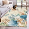 thumbnail image 1 of 3'x5' Rug for Living Room Bedroom, Beige Beach Coastal Washable Area Rugs Non-Slip Carpet Mats, Summer Nautical Coral Shell Botanical Indoor Low Pile Area Rug Runner for Kitchen, Mudroom, 1 of 8