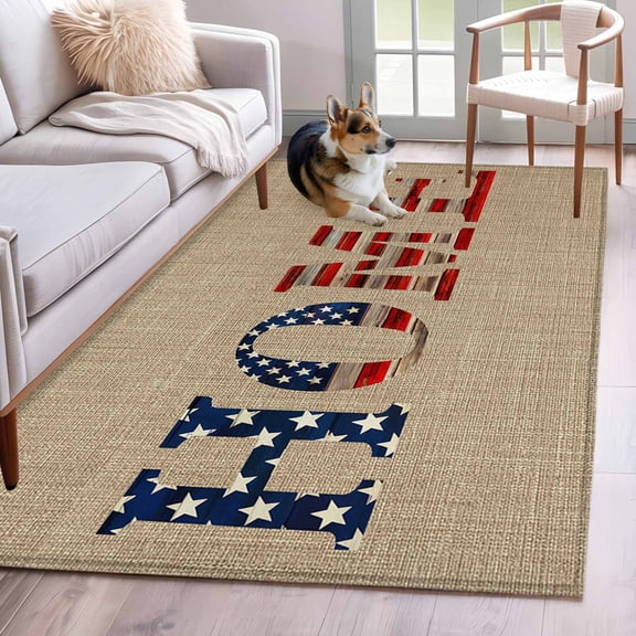 3'x5' Rug for Living Room Bedroom, Beige Vintage Washable Area Rugs Non-Slip Carpet Mats, American Flag Farmhouse Retro Art Rustic Indoor Low Pile Area Rug Runner for Kitchen, Mudroom