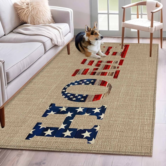 3'x5' Rug for Living Room Bedroom, Beige Vintage Washable Area Rugs Non-Slip Carpet Mats, American Flag Farmhouse Retro Art Rustic Indoor Low Pile Area Rug Runner for Kitchen, Mudroom