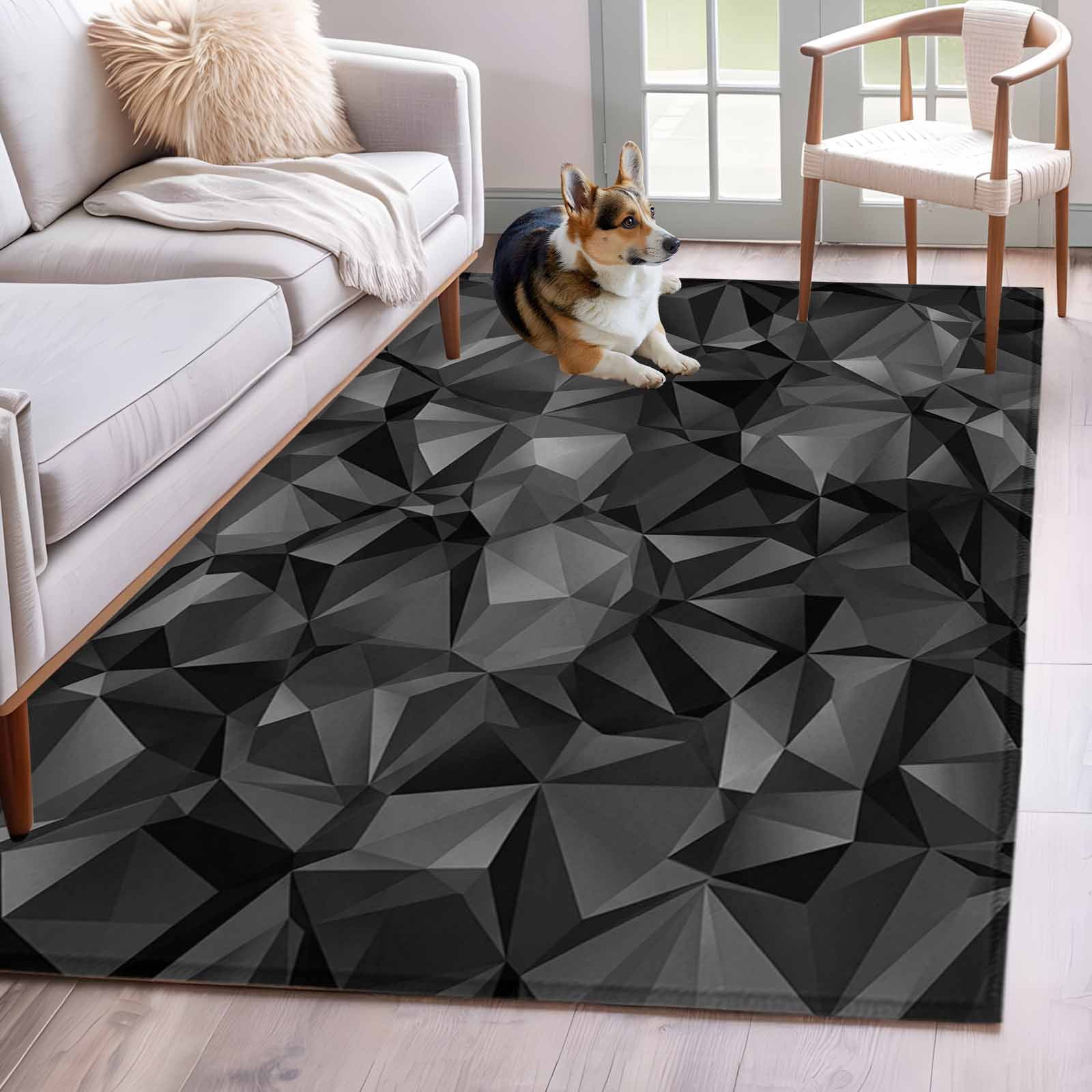 3'x5' Rug for Living Room Bedroom, Black Geometric Washable Area Rugs ...