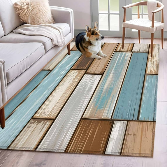 3'x5' Rug for Living Room Bedroom, Blue Beige Brown Vintage Washable Area Rugs Non-Slip Carpet Mats, Retro Farmhouse Elegant Pastoral Indoor Low Pile Area Rug Runner for Kitchen, Mudroom