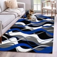 thumbnail image 1 of 3'x5' Rug for Living Room Bedroom, Blue Black Stripes Washable Area Rugs Non-Slip Carpet Mats, Modern Abstract Ombre Grey White Lines Indoor Low Pile Area Rug Runner for Kitchen, Mudroom, 1 of 8