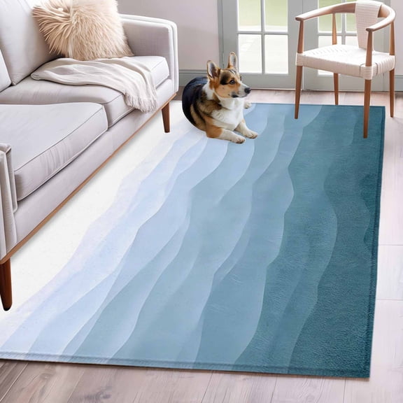 3'x5' Rug for Living Room Bedroom, Blue Coastal Wave Washable Area Rugs Non-Slip Carpet Mats, Summer Ocean Nautical Beach Ombre Indoor Low Pile Area Rug Runner for Kitchen, Mudroom