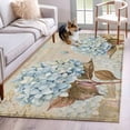thumbnail image 1 of 3'x5' Rug for Living Room Bedroom, Blue Hydrangea Washable Area Rugs Non-Slip Carpet Mats, Flowers Leaves Butterfly Retro Khaki Indoor Low Pile Area Rug Runner for Kitchen, Mudroom, 1 of 8