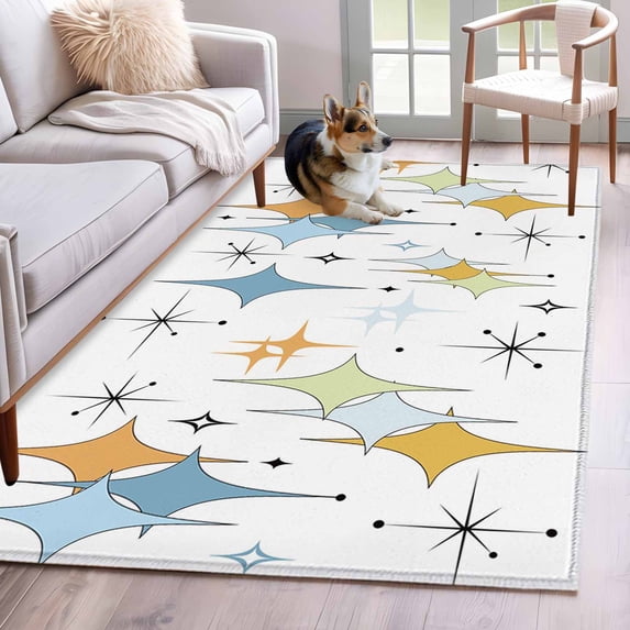 3'x5' Rug for Living Room Bedroom, Blue Yellow Diamond Washable Area Rugs Non-Slip Carpet Mats, Modern Geometric Middle Century Indoor Low Pile Area Rug Runner for Kitchen, Mudroom