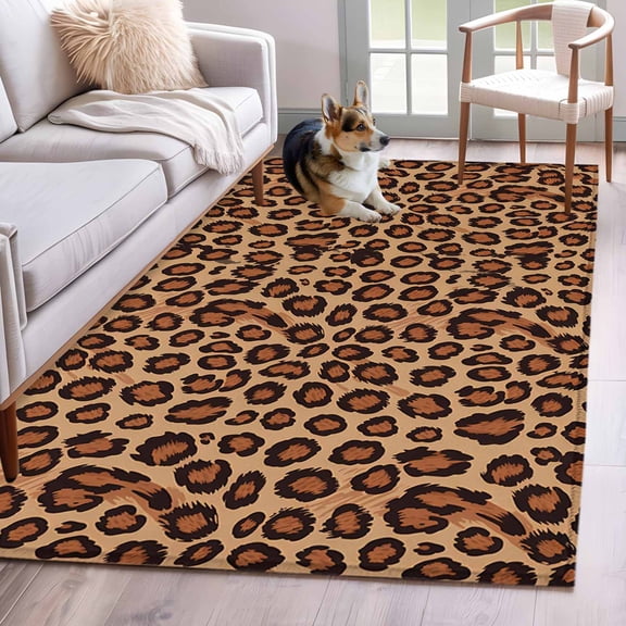 3'x5' Rug for Living Room Bedroom, Brown Beige Washable Area Rugs Non-Slip Carpet Mats, Leopard Stripes Modern Art Indoor Low Pile Area Rug Runner for Kitchen, Mudroom