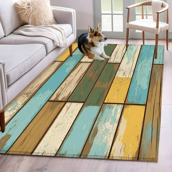 3'x5' Rug for Living Room Bedroom, Brown Blue Vintage Washable Area Rugs Non-Slip Carpet Mats, Retro Farmhouse Elegant Pastoral Indoor Low Pile Area Rug Runner for Kitchen, Mudroom