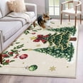 thumbnail image 1 of 3'x5' Rug for Living Room Bedroom, Christmas Tree Washable Area Rugs Non-Slip Carpet Mats, Country Winter Ball Berry Gold Snowflakes Indoor Low Pile Area Rug Runner for Kitchen, Mudroom, 1 of 8