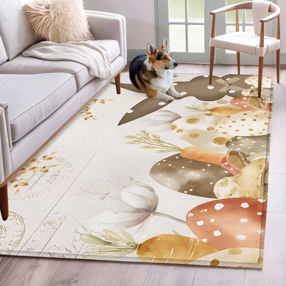 3'x5' Rug for Living Room Bedroom, Easter Bunny Washable Area Rugs Non-Slip Carpet Mats, Spring Vintage Country Eggs Flower Plant Indoor Low Pile Area Rug Runner for Kitchen, Mudroom
