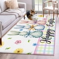 thumbnail image 1 of 3'x5' Rug for Living Room Bedroom, Easter Bunny Washable Area Rugs Non-Slip Carpet Mats, Spring Watercolor Polka Dot Flower Plaid Indoor Low Pile Area Rug Runner for Kitchen, Mudroom, 1 of 8