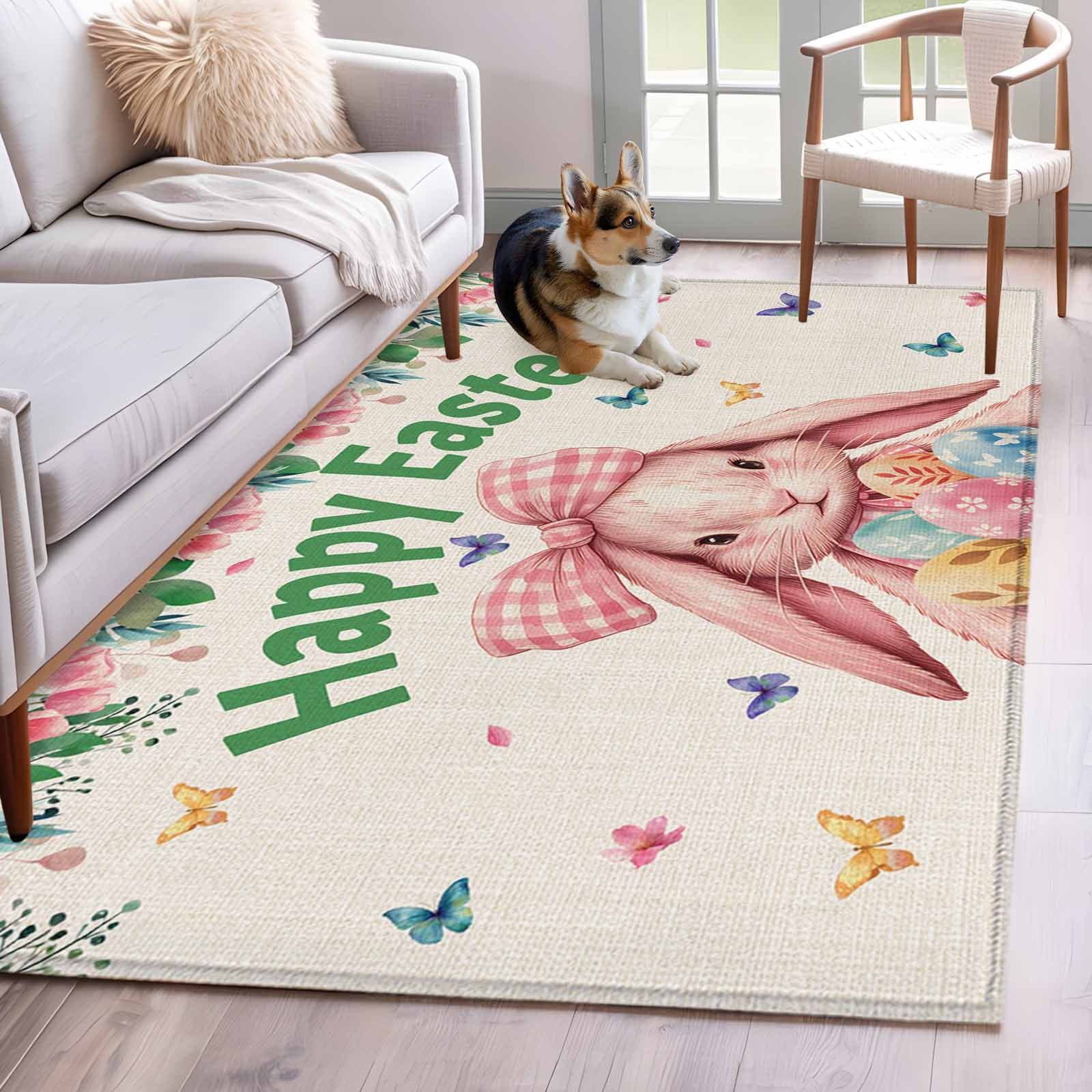 3'x5' Rug for Living Room Bedroom, Easter Rabbits Washable Area Rugs ...