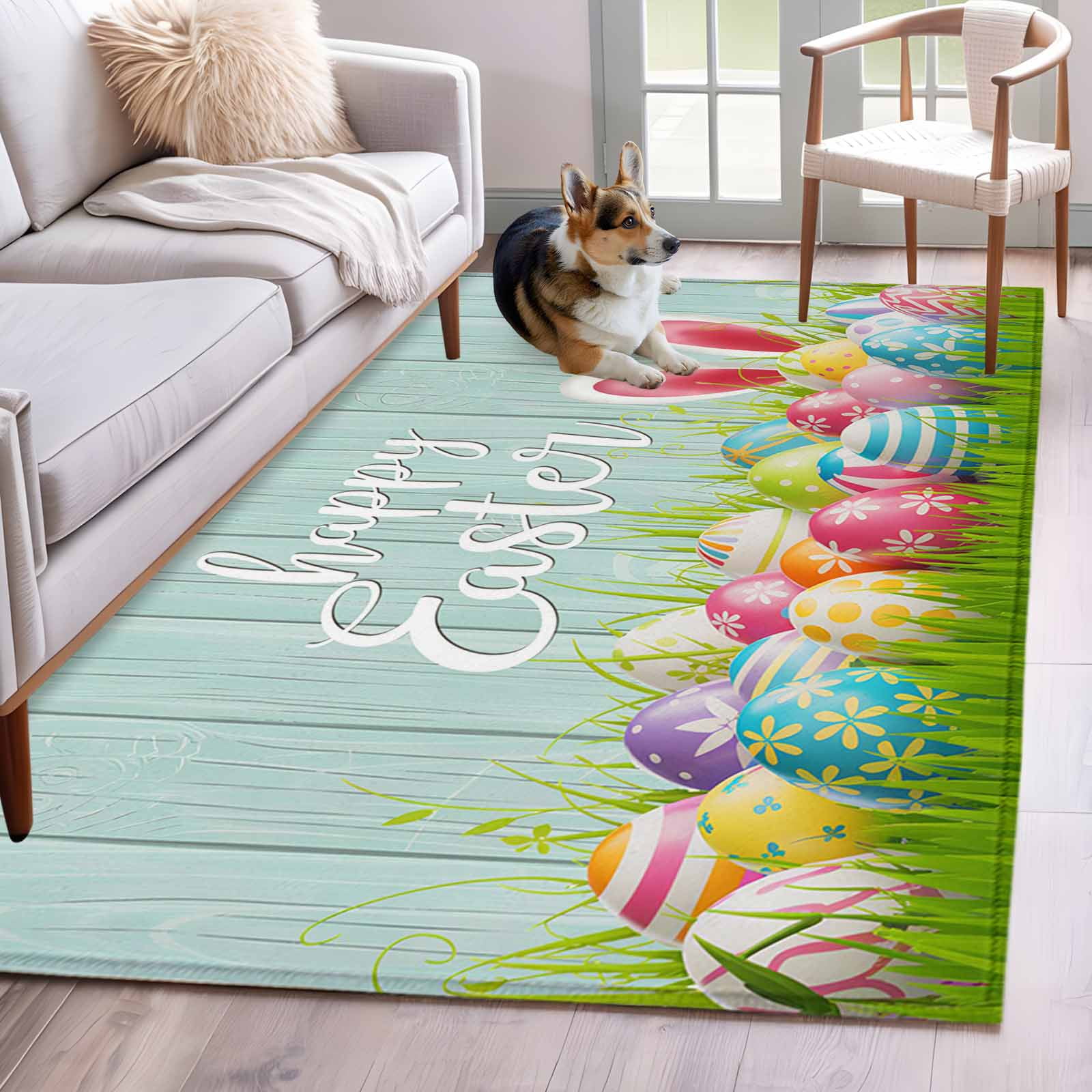 Easter Colors Rag Rug 3'x5' Rug for Living Room Bedroom, Easter Washable Area Rugs Non-Slip ...