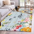 thumbnail image 1 of 3'x5' Rug for Living Room Bedroom, Easter Washable Area Rugs Non-Slip Carpet Mats, Spring Farmhouse Bunny Flower Blue Wood Grain Indoor Low Pile Area Rug Runner for Kitchen, Mudroom, 1 of 8